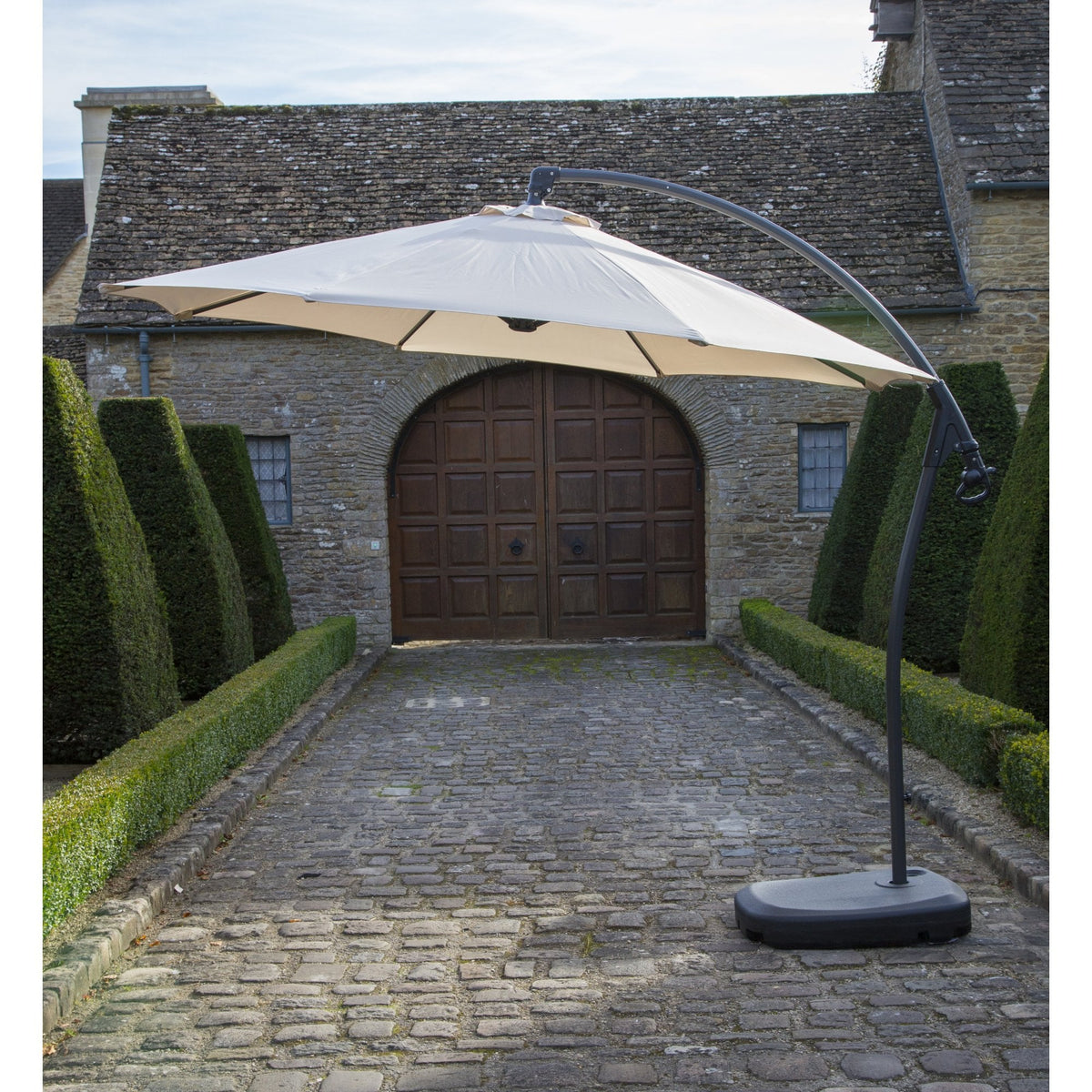 Gloucester Side Post Parasol with Plastic Base and Protective Cover - Sand