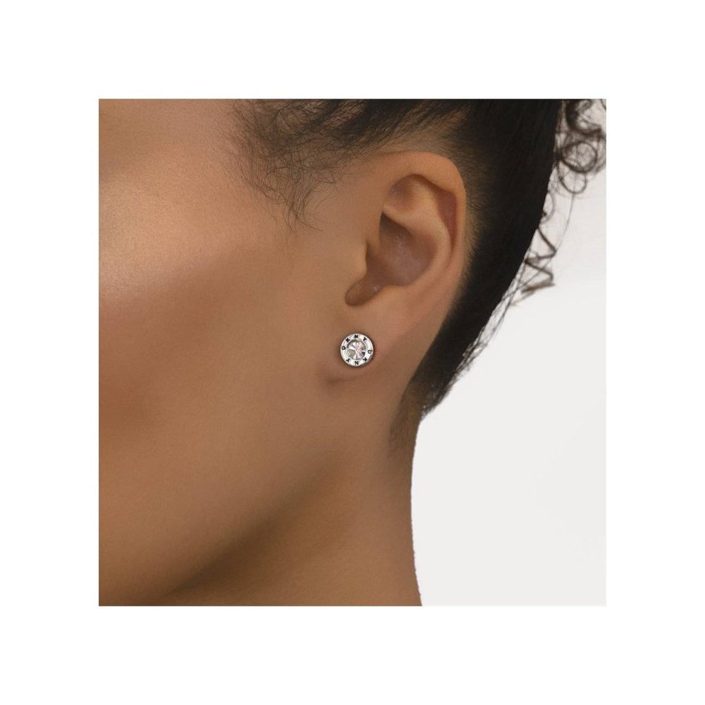 DKNY Logo Stone Stud Earrings With Crystals in Silver