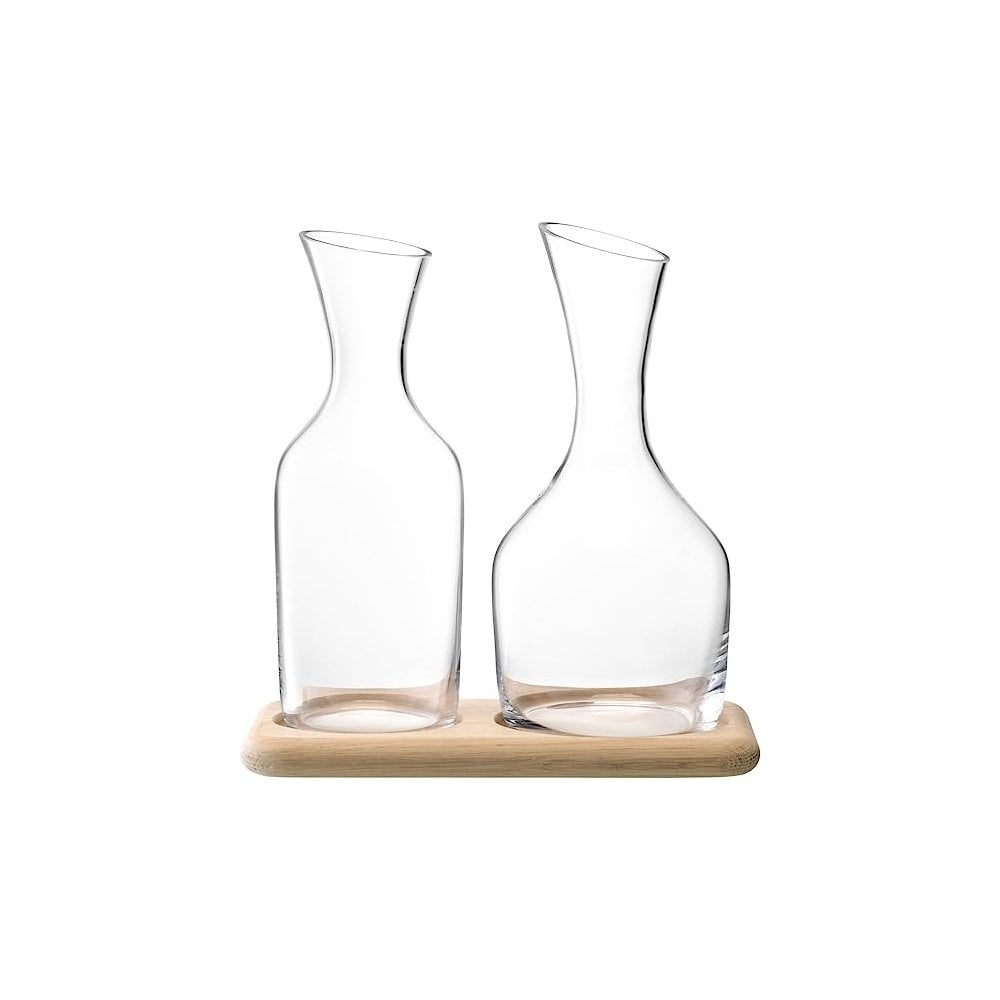 Wine Water & Wine Carafe Set & Oak Base 1.2L/1.4L Clear