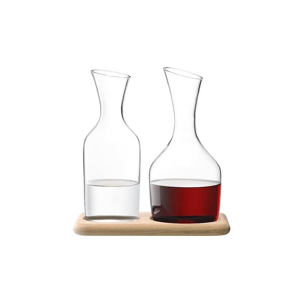 Wine Water & Wine Carafe Set & Oak Base 1.2L/1.4L Clear