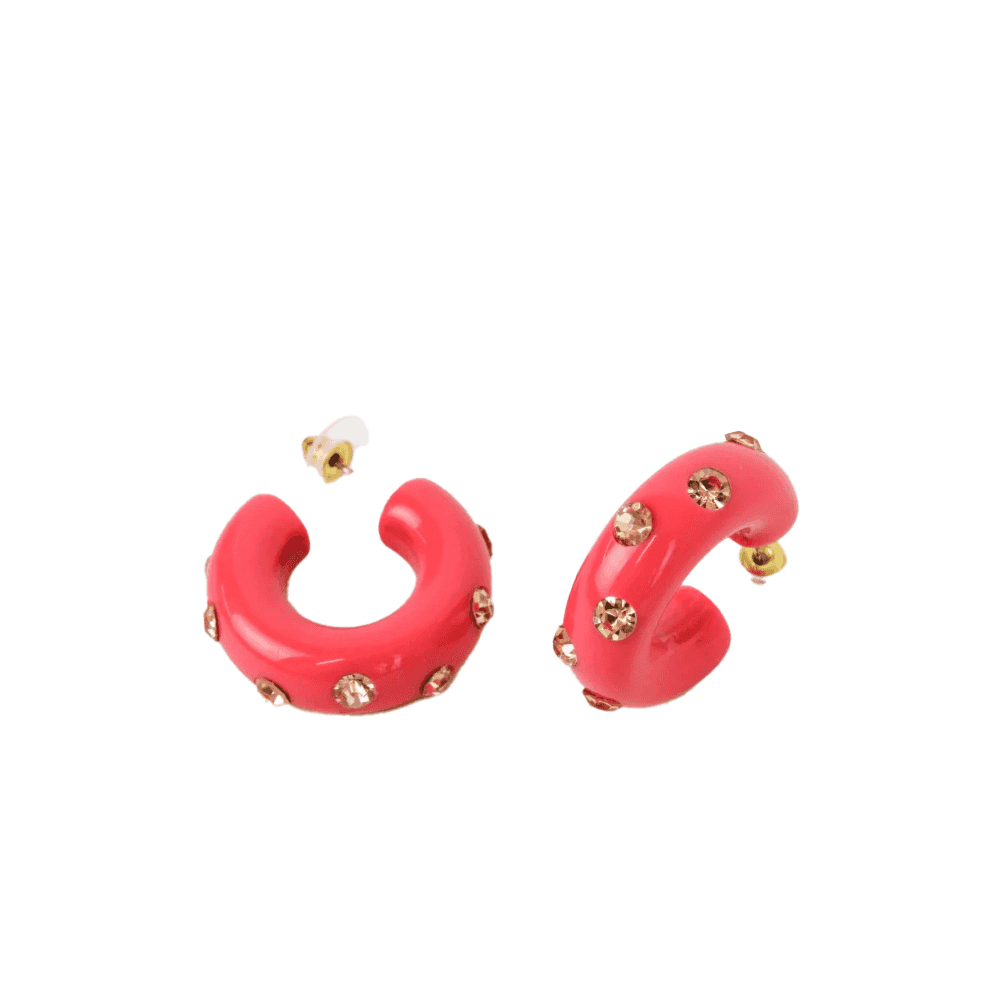 Flamingo Pink Chunky Gem Hoop Earrings