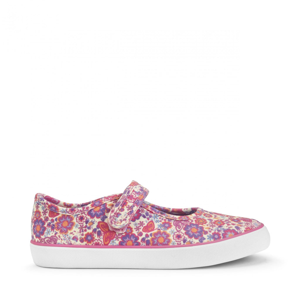 Busy Lizze floral girls single bar rip-tape canvas shoes