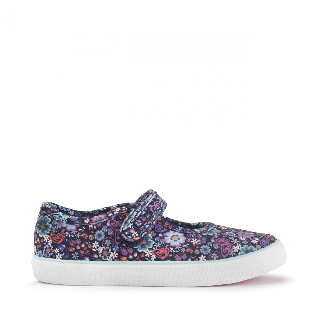 Busy Lizze floral girls single bar rip-tape canvas shoes