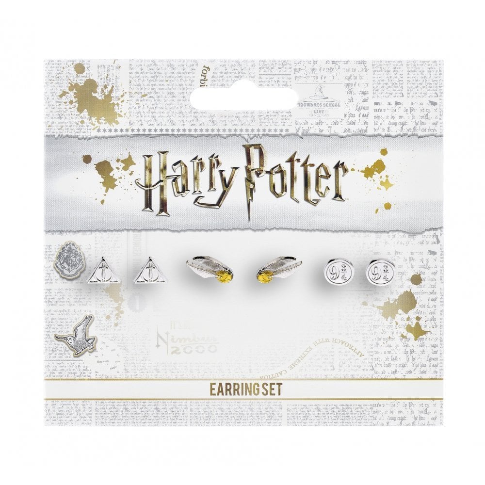 Harry Potter Deathly Hallows/Golden Snitch/Platform Stud Earring Set