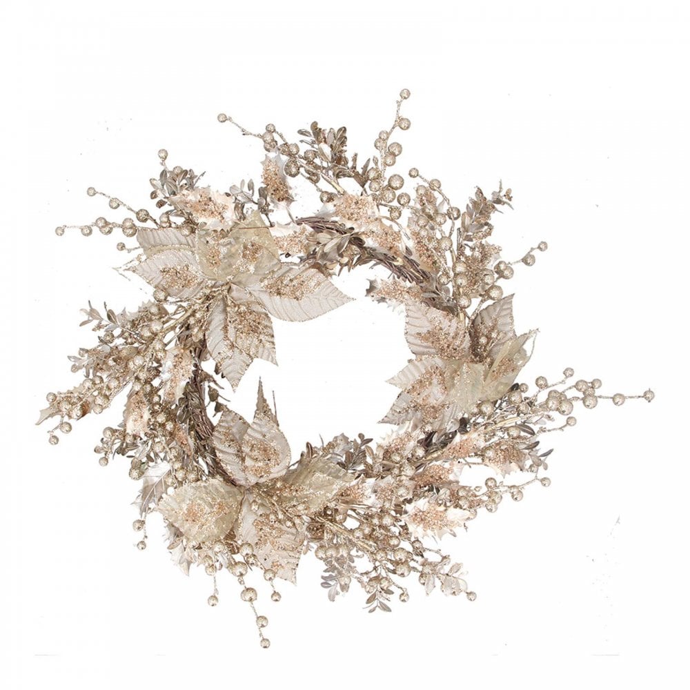 Gold Poinsettia & Berry Wreath   (LxWxD) 50x50x12cm