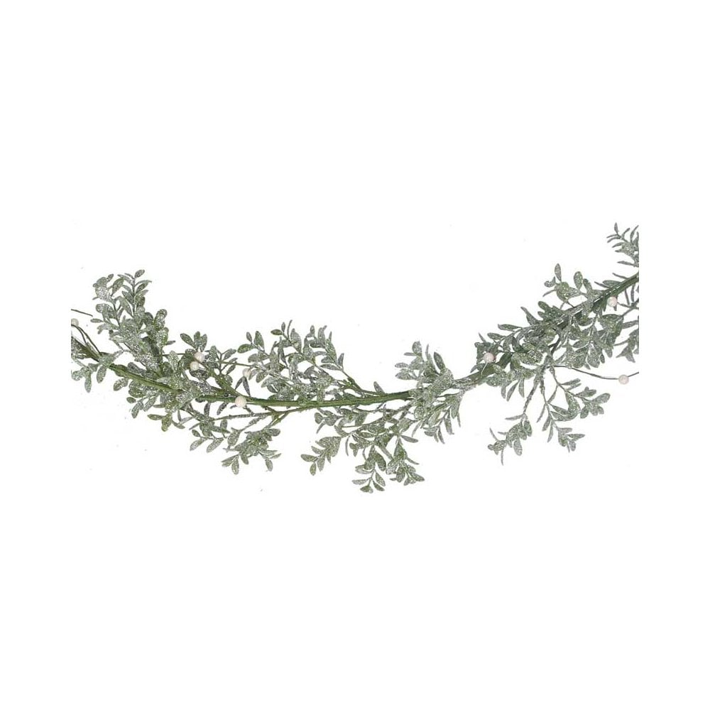Silver Glitter/Leaf/White Berry Garland   (LxWxD) 180x15x15cm