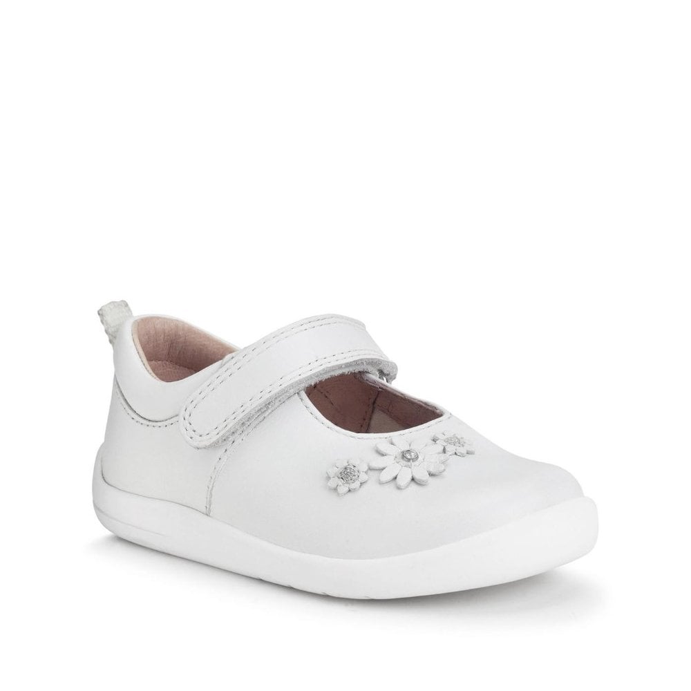 Faire Tale White Leather Girls Rip-Tape First Walking Shoes