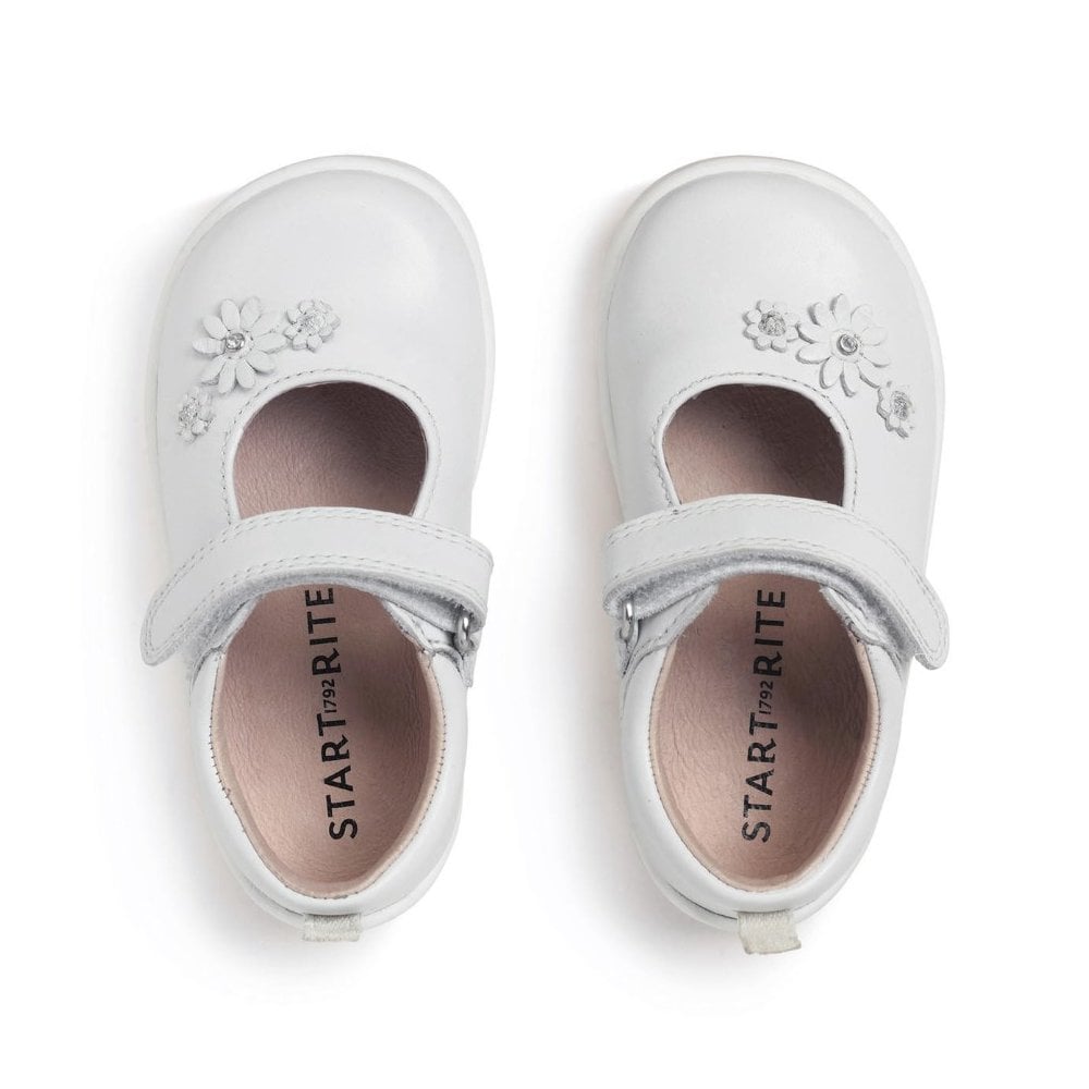 Faire Tale White Leather Girls Rip-Tape First Walking Shoes