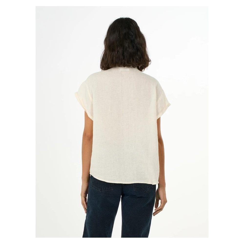 Collar stand short sleeve linen shirt - GOTS/Vegan