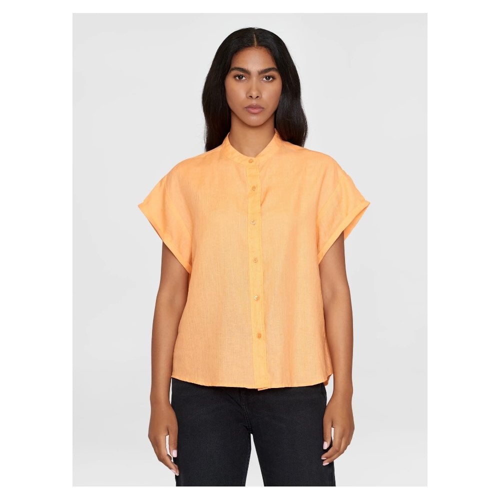 Collar stand short sleeve linen shirt - GOTS/Vegan
