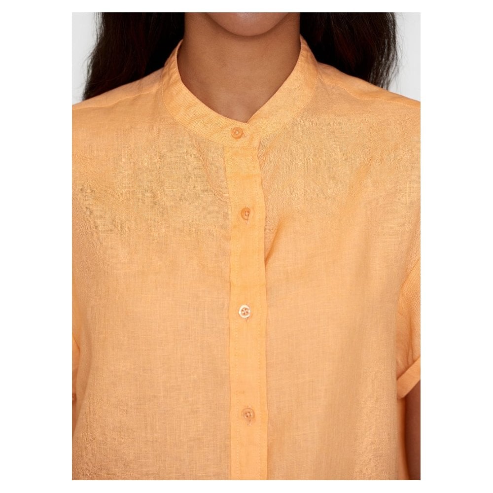 Collar stand short sleeve linen shirt - GOTS/Vegan