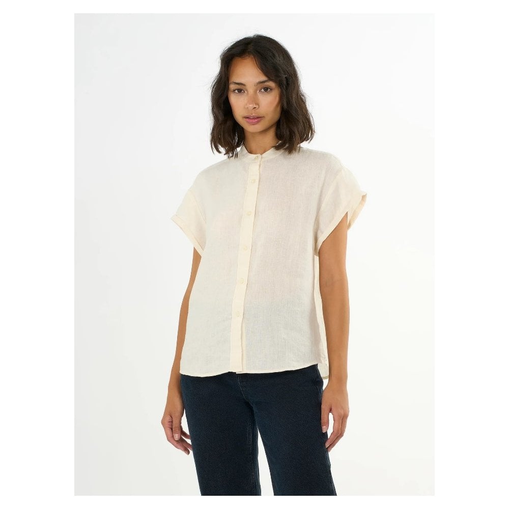 Collar stand short sleeve linen shirt - GOTS/Vegan