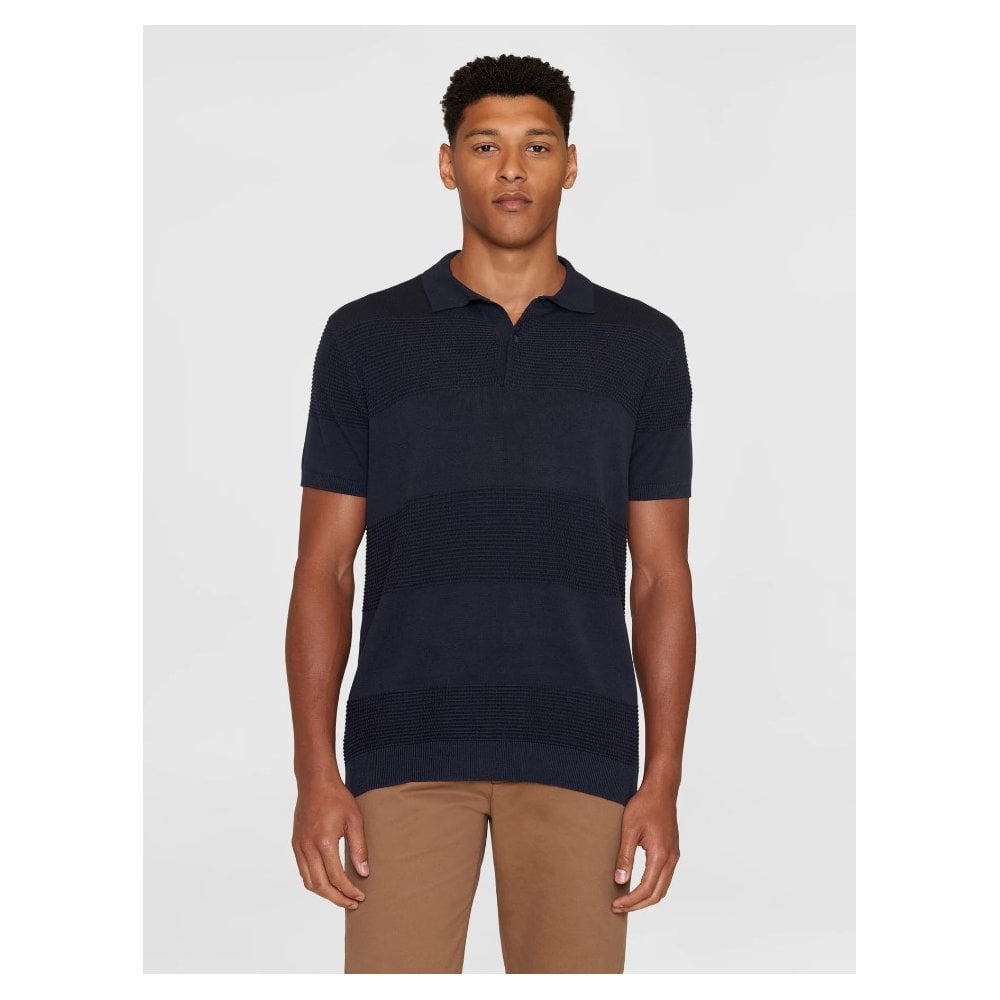 Regular pattern knitted short sleeved polo - GOTS/Vegan