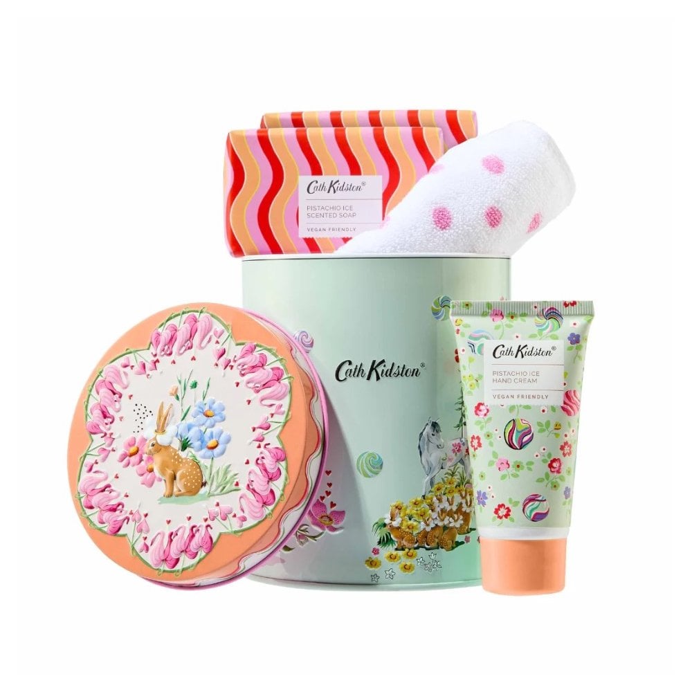 Cath Kidston Carnival Parade Handy Guest Gift Tin (Hand Cream 50ml  2x Scented Soap 100g & Hand Towel 30 x 30cm)