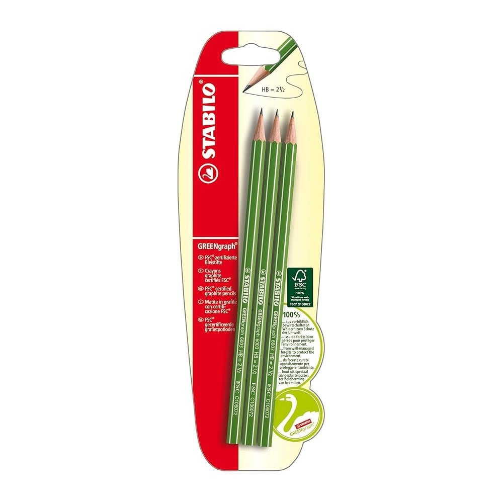Eco-Friendly Graphite Pencil - STABILO GREENgraph - 3pc - FSC -HB - without eraser
