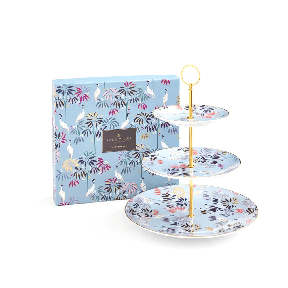 India 3 Tiered Cake Stand -Crane Garden Sky Blue