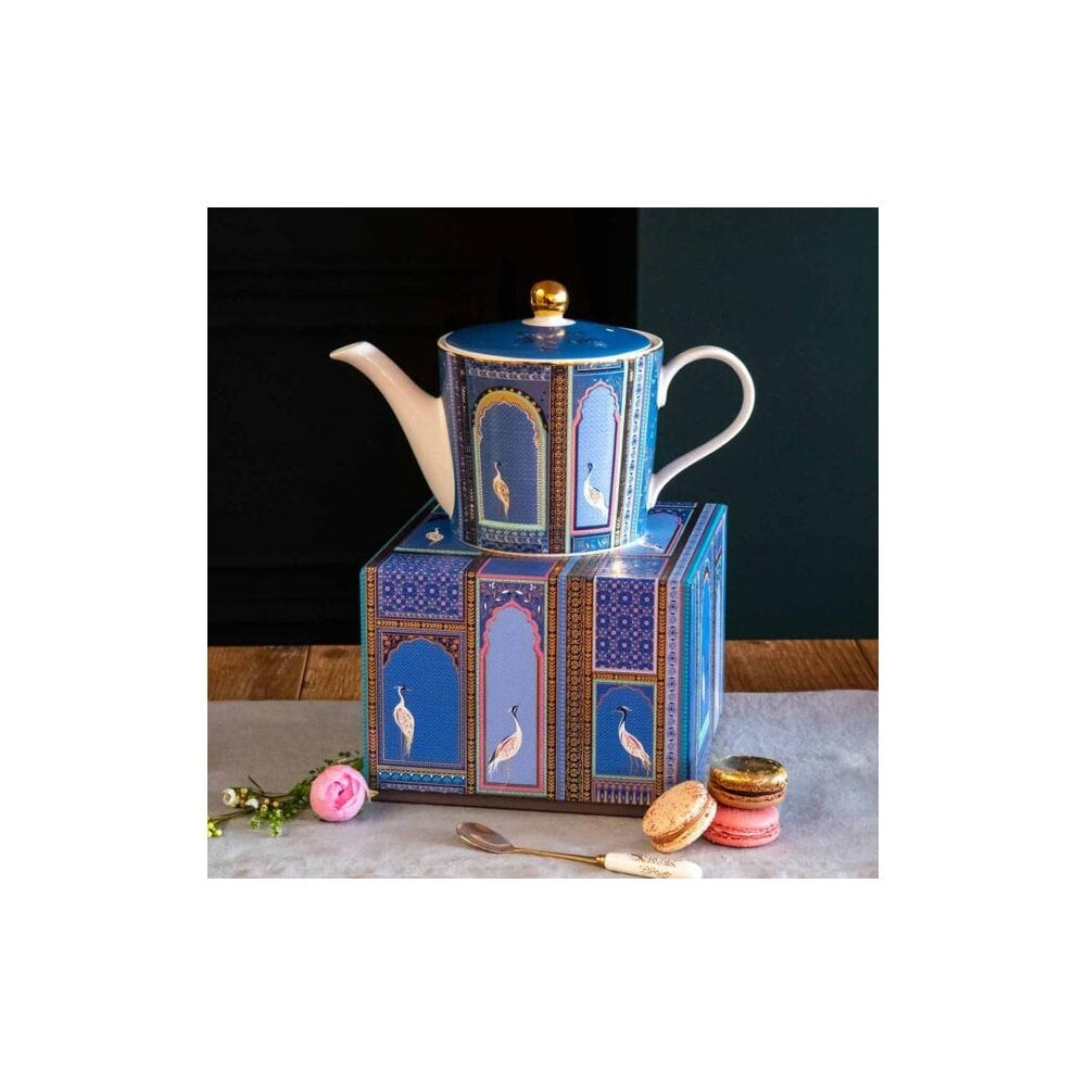 India Tea Pot -Lattice Windows Indigo