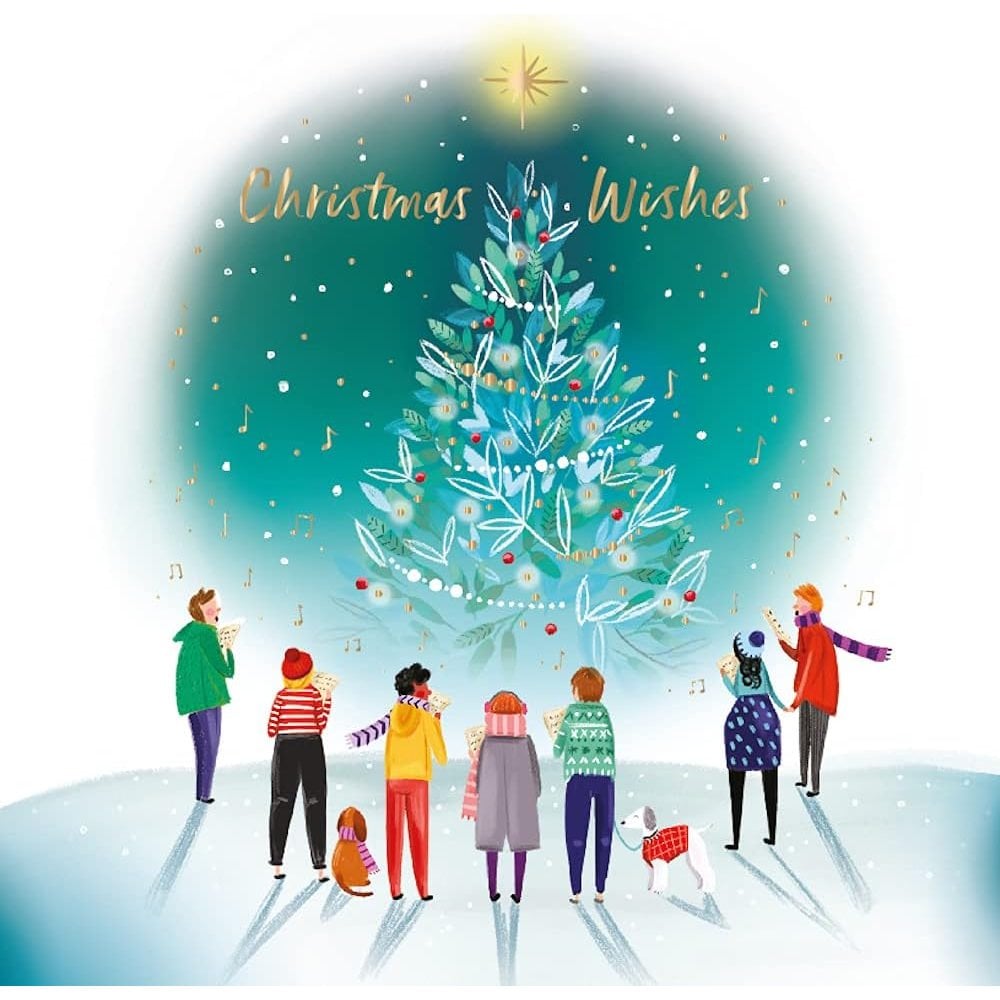 Carol Singers Contemporary Art Charity Christmas Cards - Pack of 6 Xmas Cards - Set E (Around The Tree)