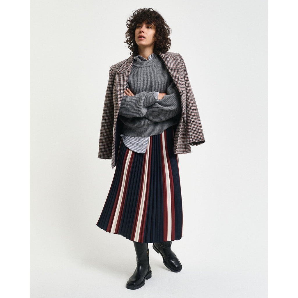 Pleated Striped Skirt