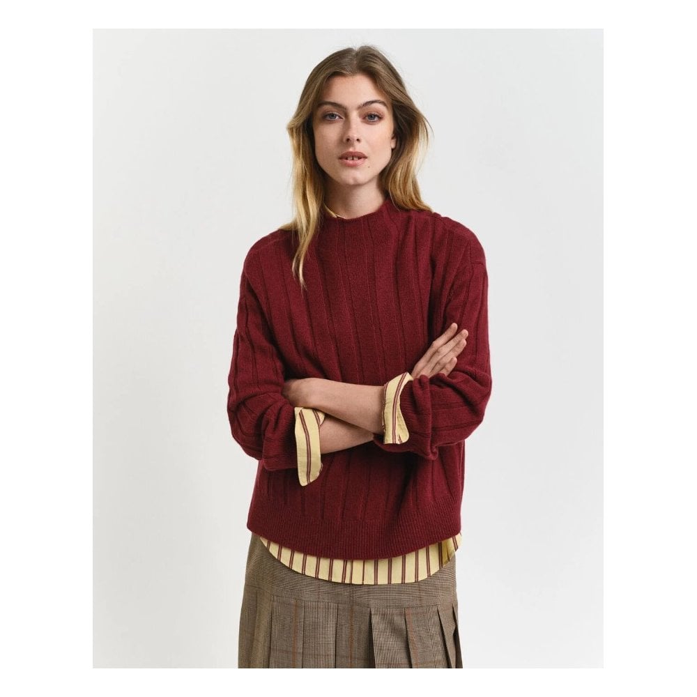 Wide Ribbed Wool Stand Collar Sweater