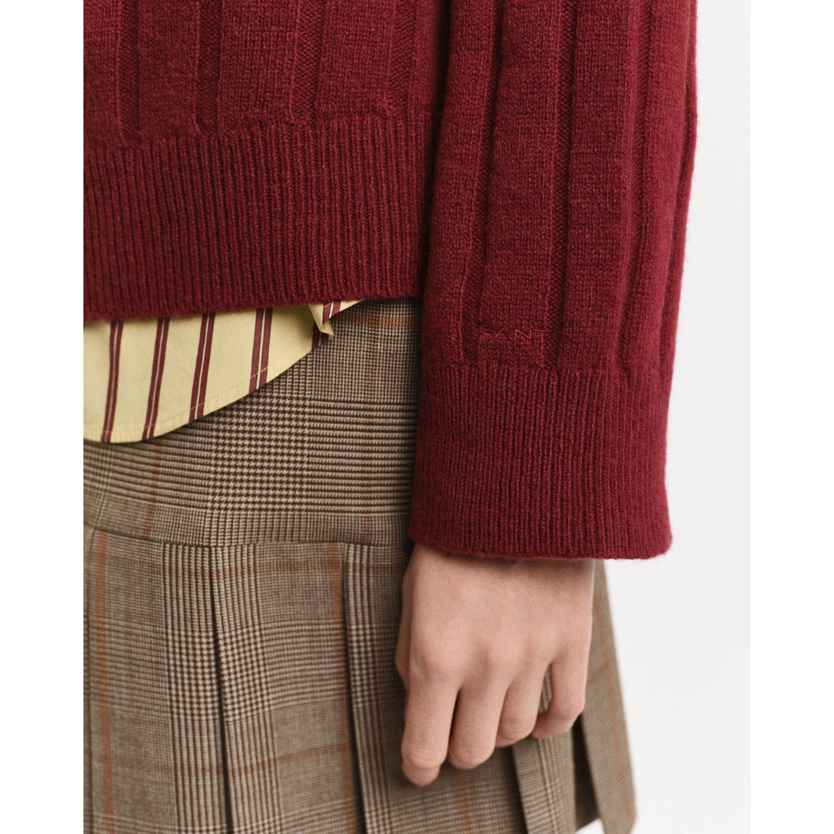 Wide Ribbed Wool Stand Collar Sweater