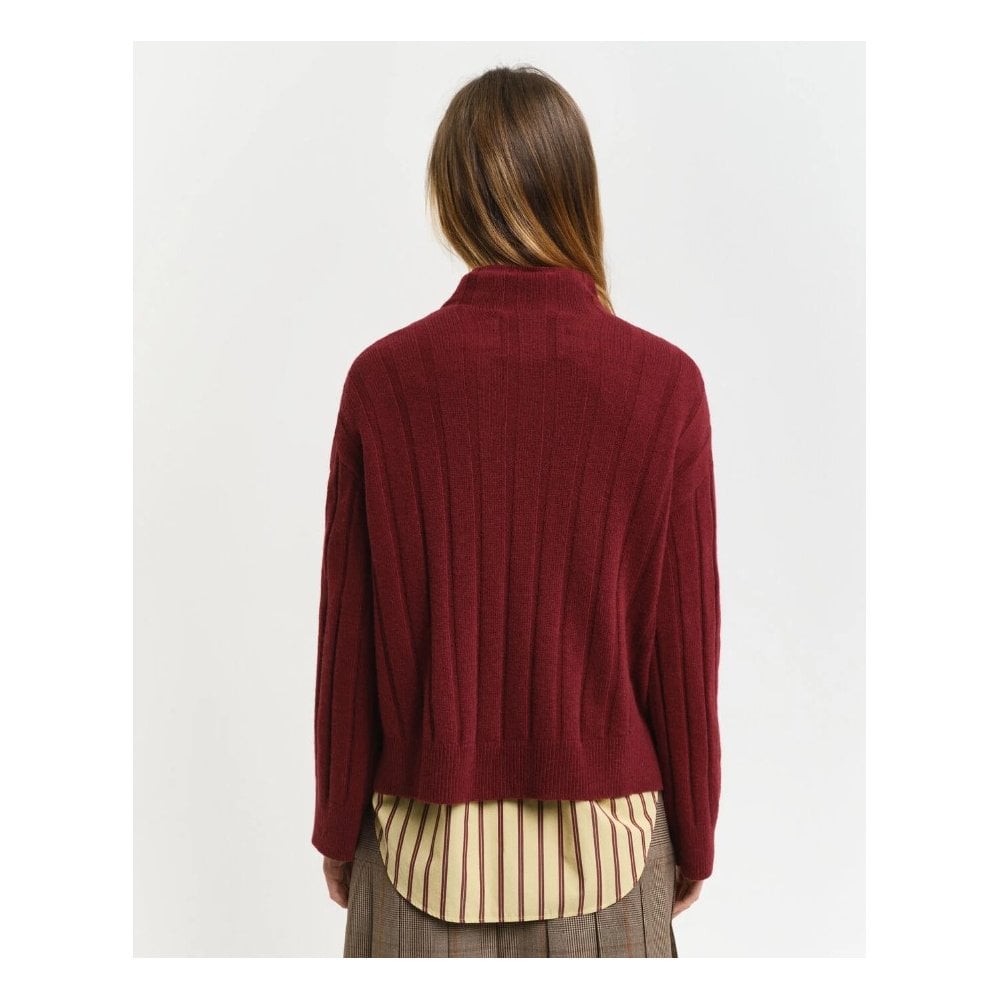 Wide Ribbed Wool Stand Collar Sweater