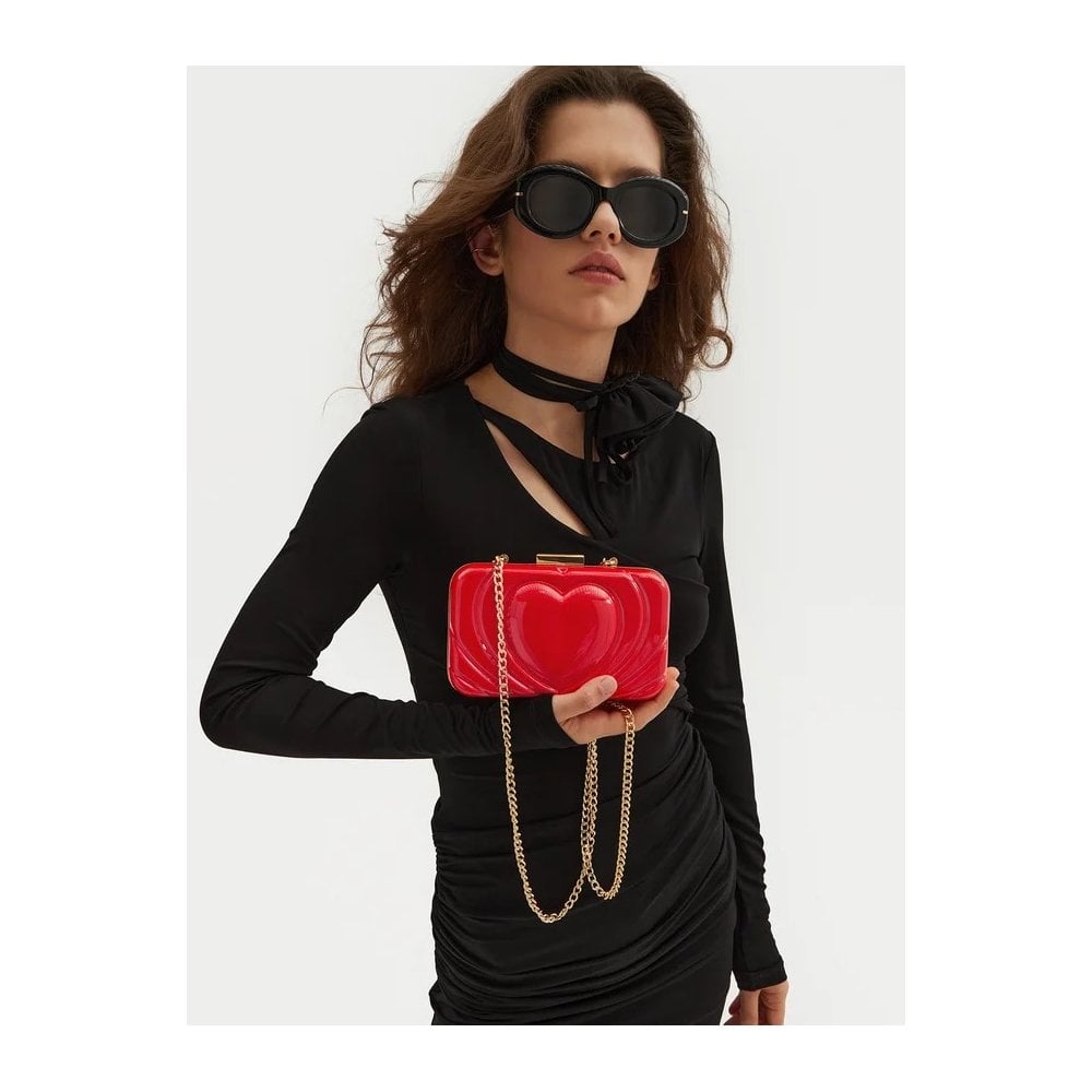 PVC Heart Clutch Purse With Chain