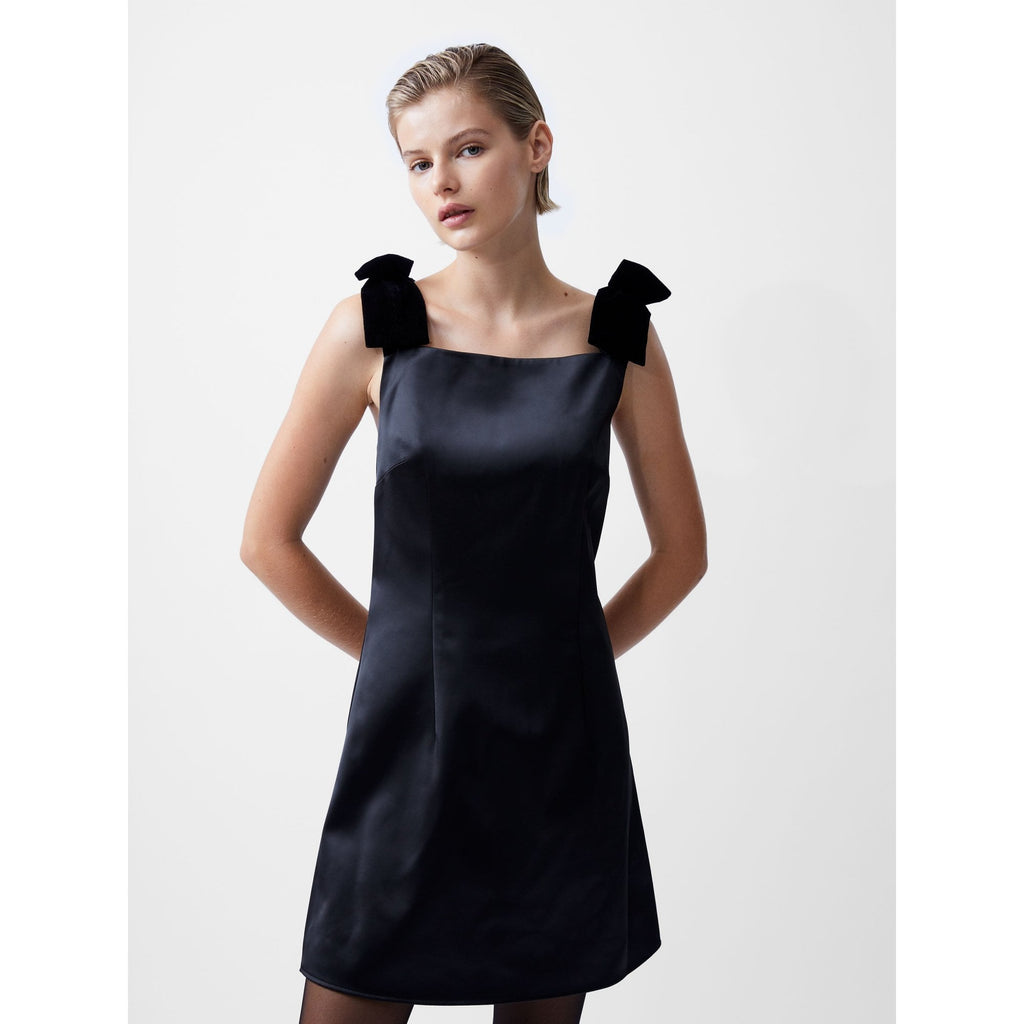 Carey Velvet Bow Straps Satin Mini Dress