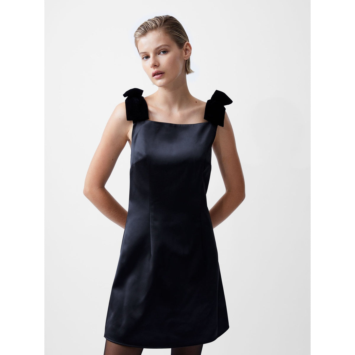 Carey Velvet Bow Straps Satin Mini Dress
