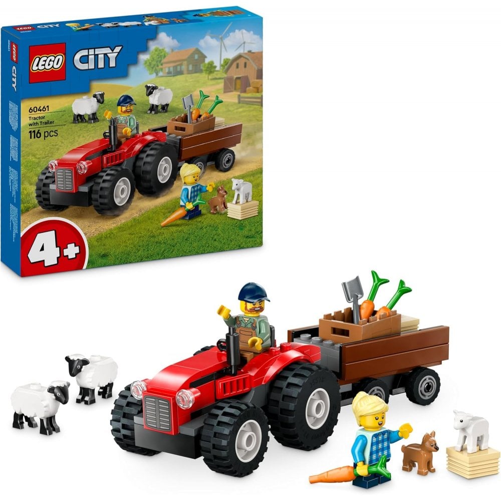 Red Farm Tractor with Trailer & Sheep