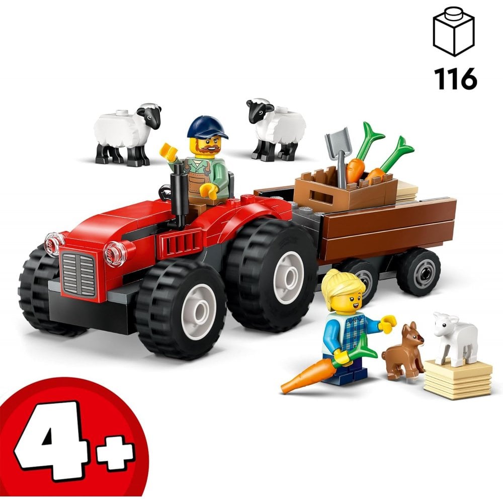 Red Farm Tractor with Trailer & Sheep