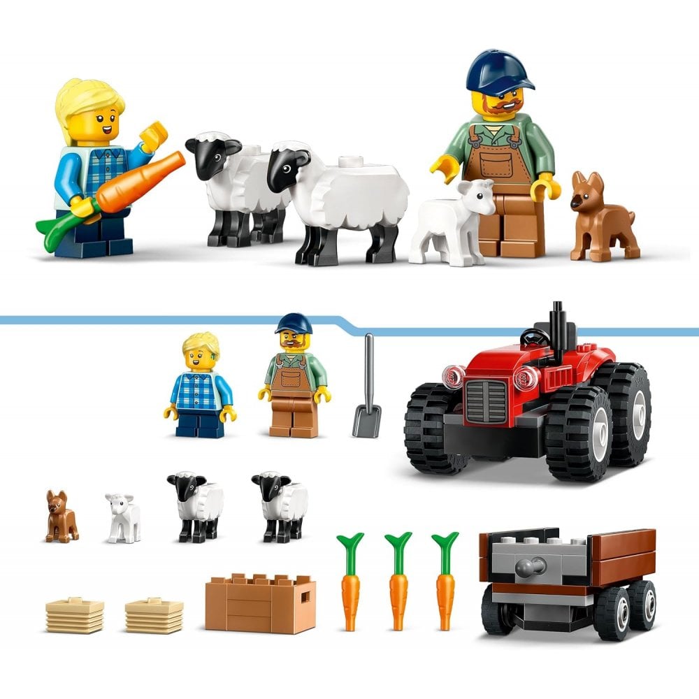 Red Farm Tractor with Trailer & Sheep
