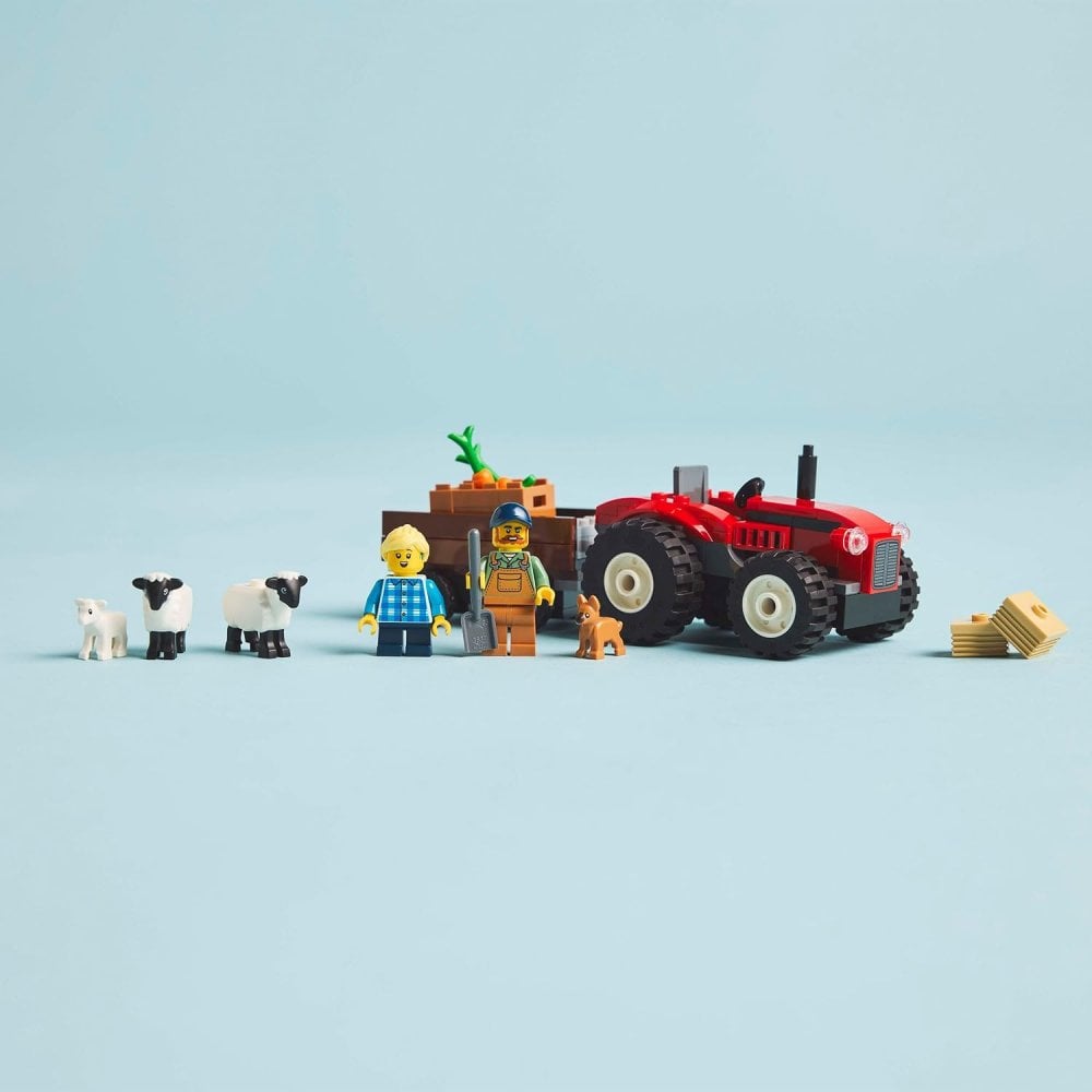 Red Farm Tractor with Trailer & Sheep