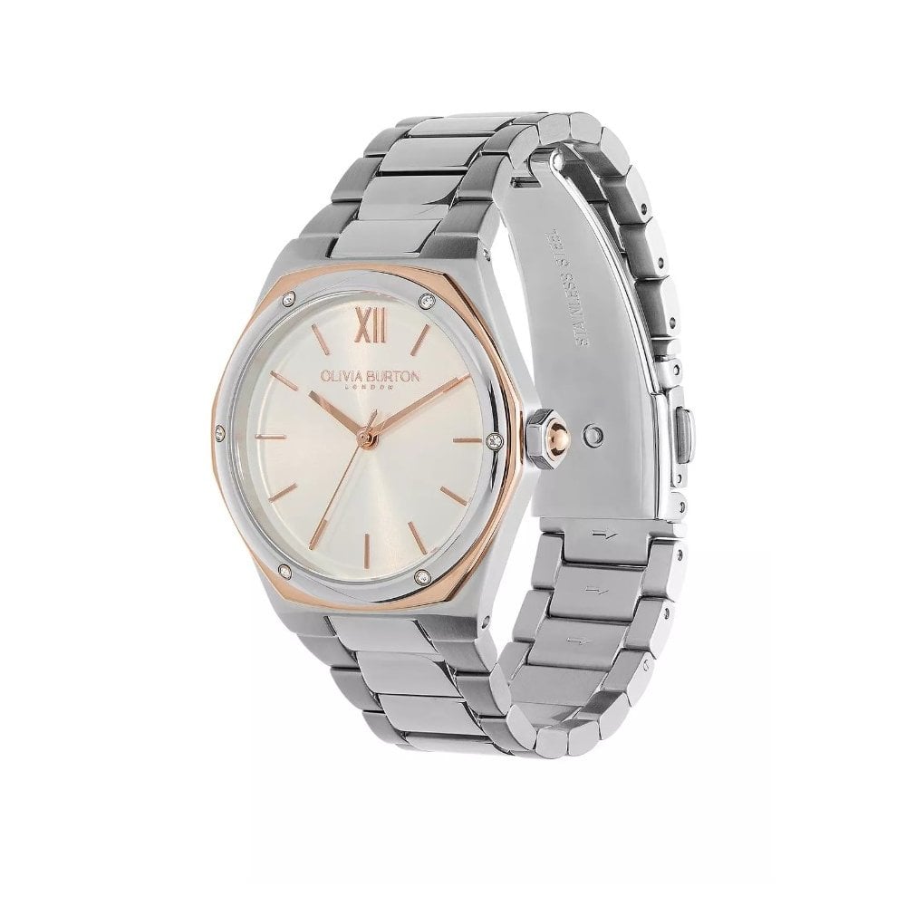 Sports Luxe - 33mm Hexa White, Carnation Gold & Silver Bracelet Watch