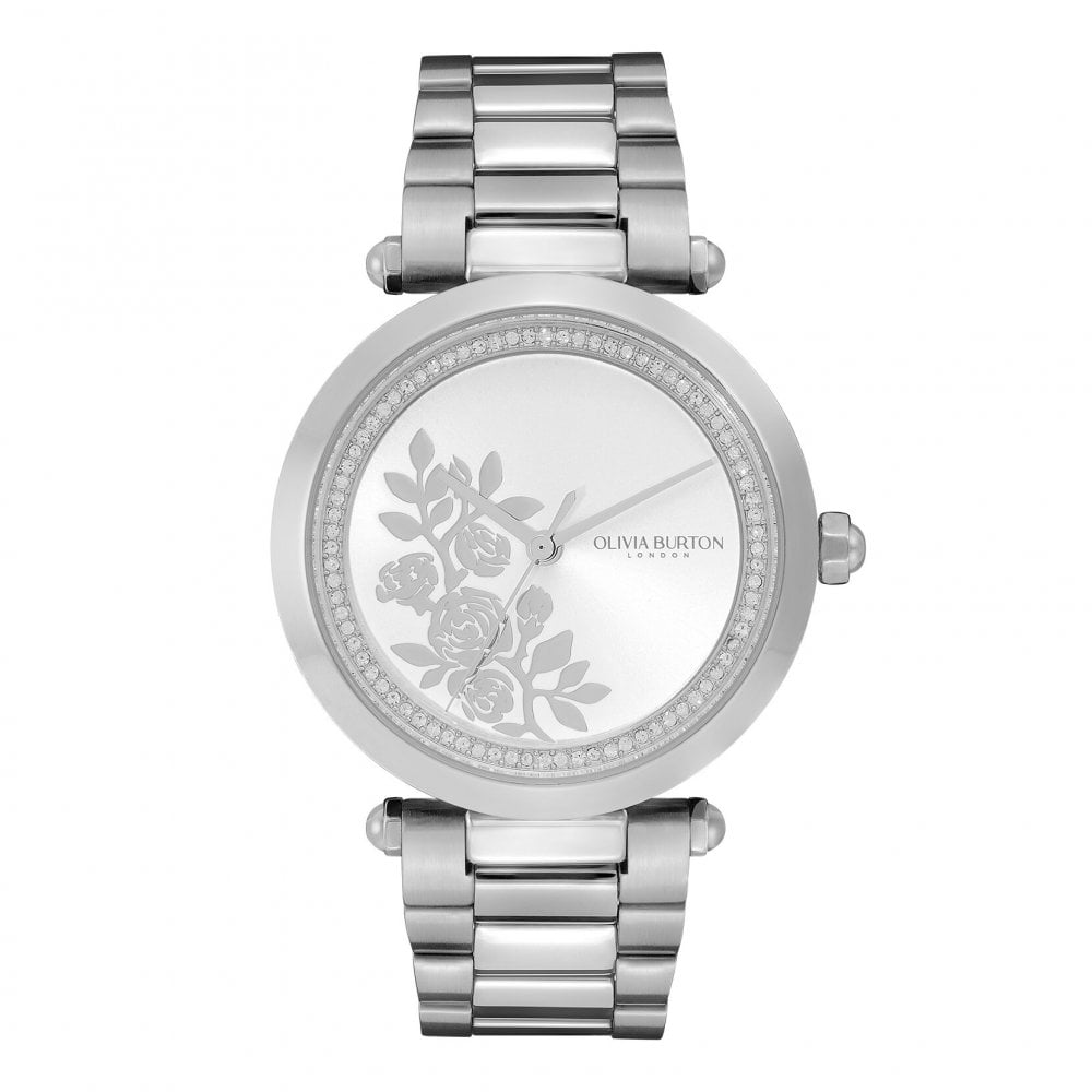 Signature - 34mm Floral T-Bar White & Silver Bracelet Watch