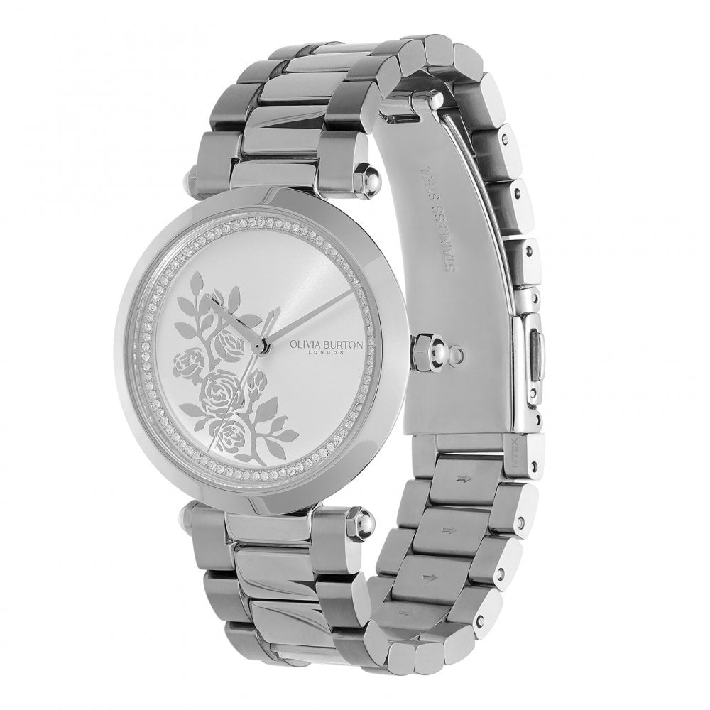Signature - 34mm Floral T-Bar White & Silver Bracelet Watch