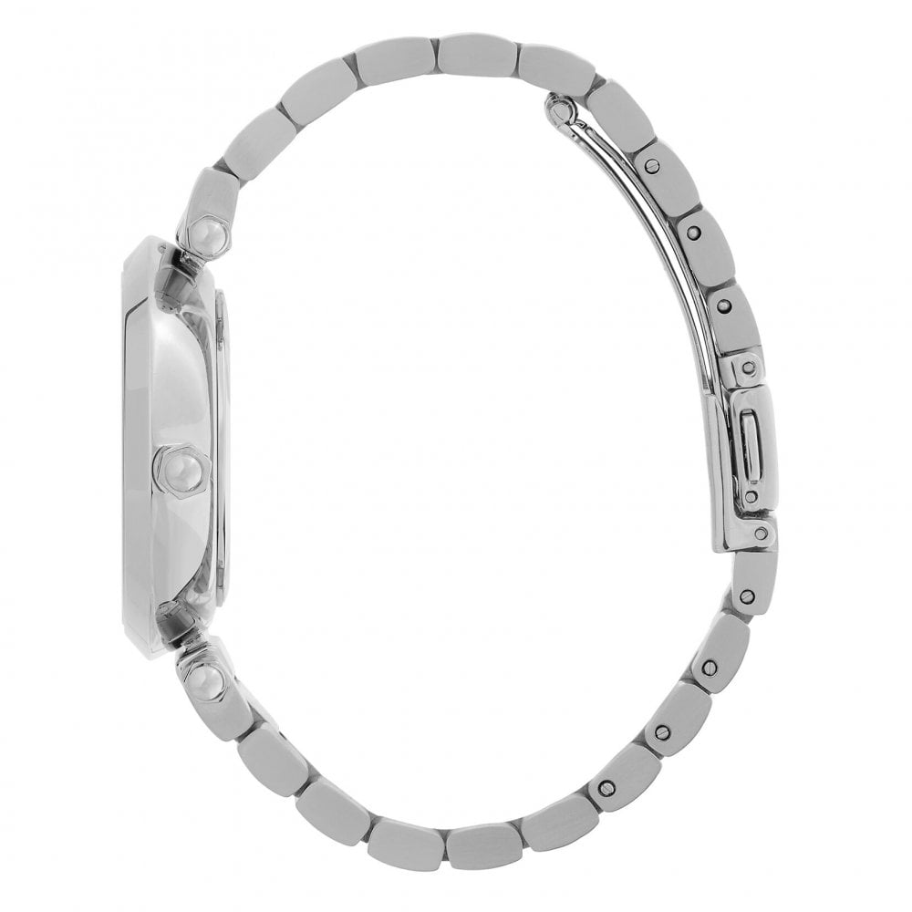 Signature - 34mm Floral T-Bar White & Silver Bracelet Watch