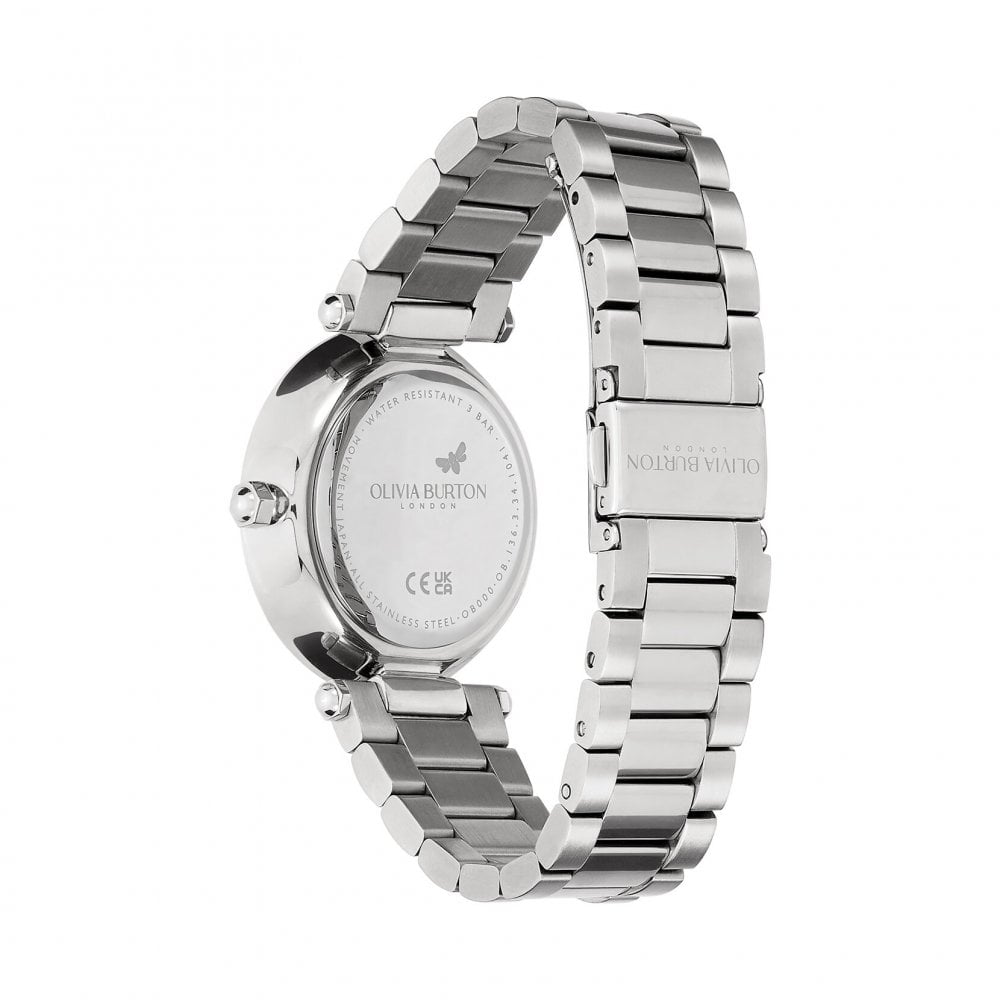 Signature - 34mm Floral T-Bar White & Silver Bracelet Watch