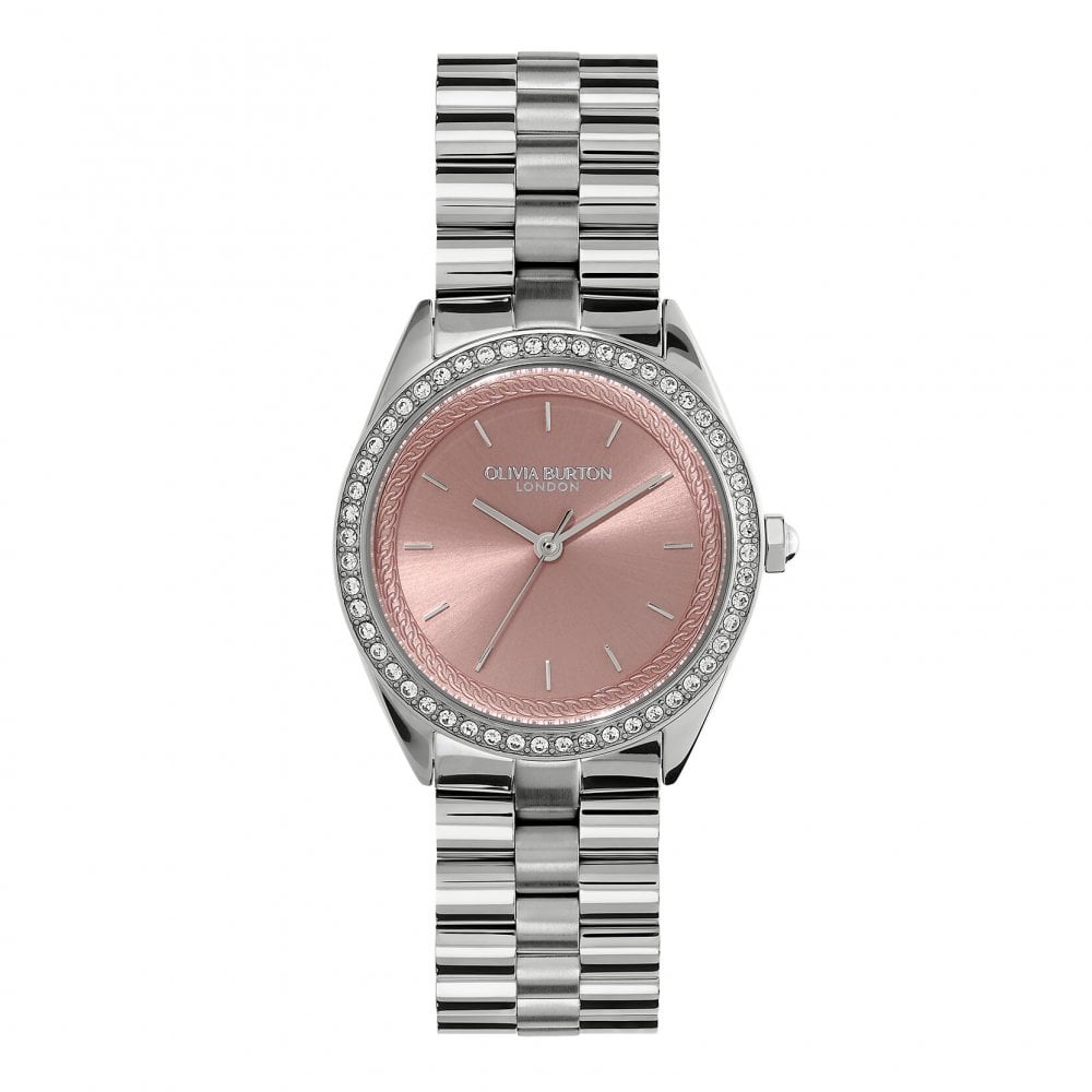 Sports Luxe - 34mm Bejewelled Mellow Rose & Silver Bracelet Watch