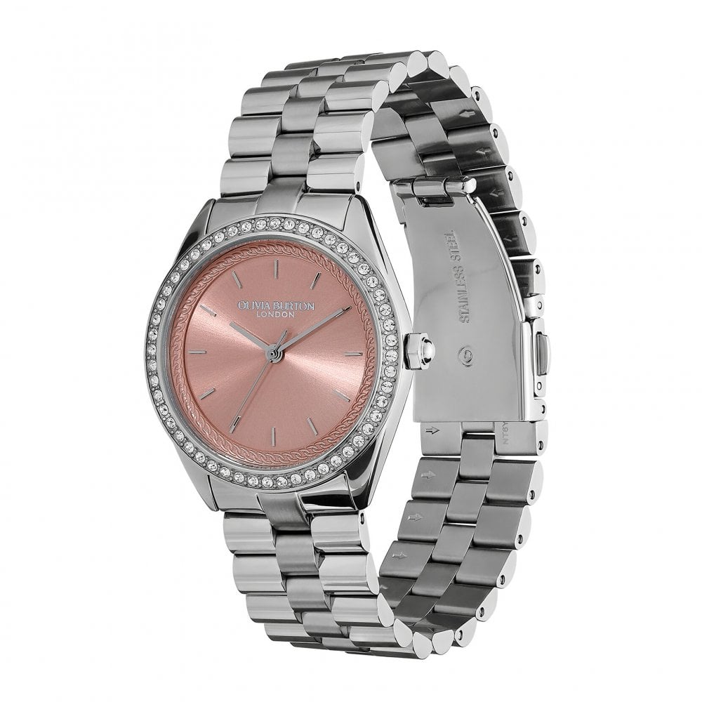Sports Luxe - 34mm Bejewelled Mellow Rose & Silver Bracelet Watch