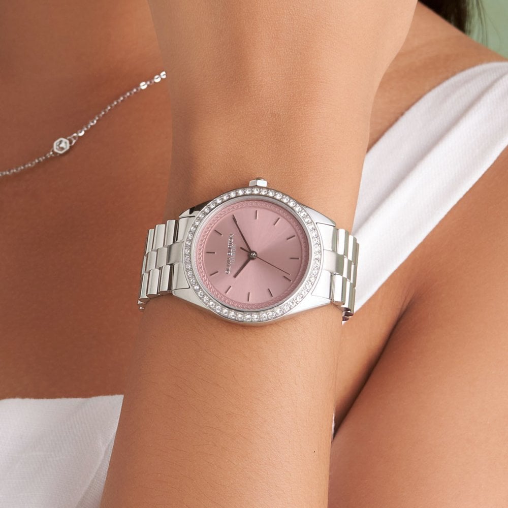 Sports Luxe - 34mm Bejewelled Mellow Rose & Silver Bracelet Watch