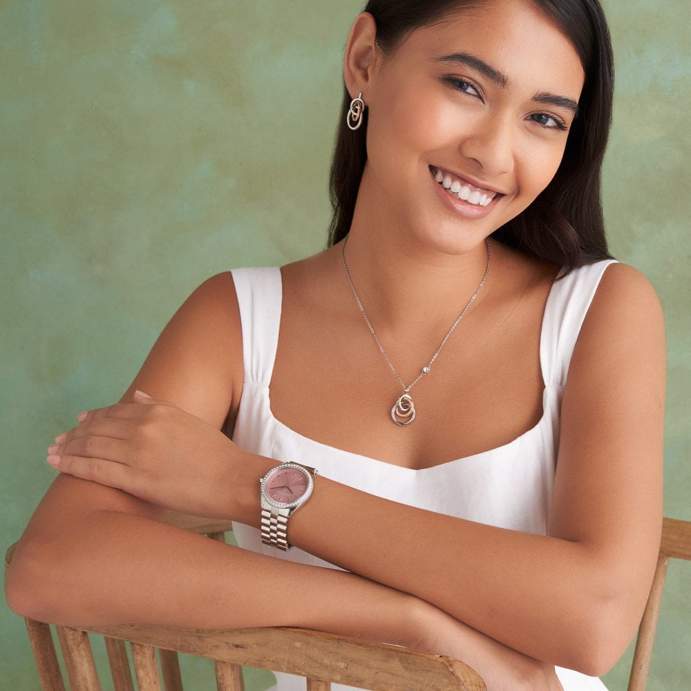 Sports Luxe - 34mm Bejewelled Mellow Rose & Silver Bracelet Watch