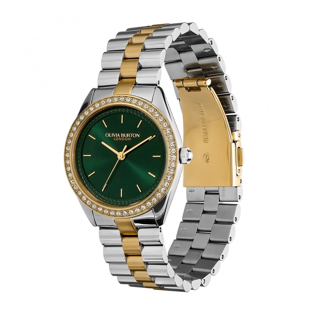 Sports Luxe - 34mm Bejewelled Forest Green & Two Tone Bracelet Watch