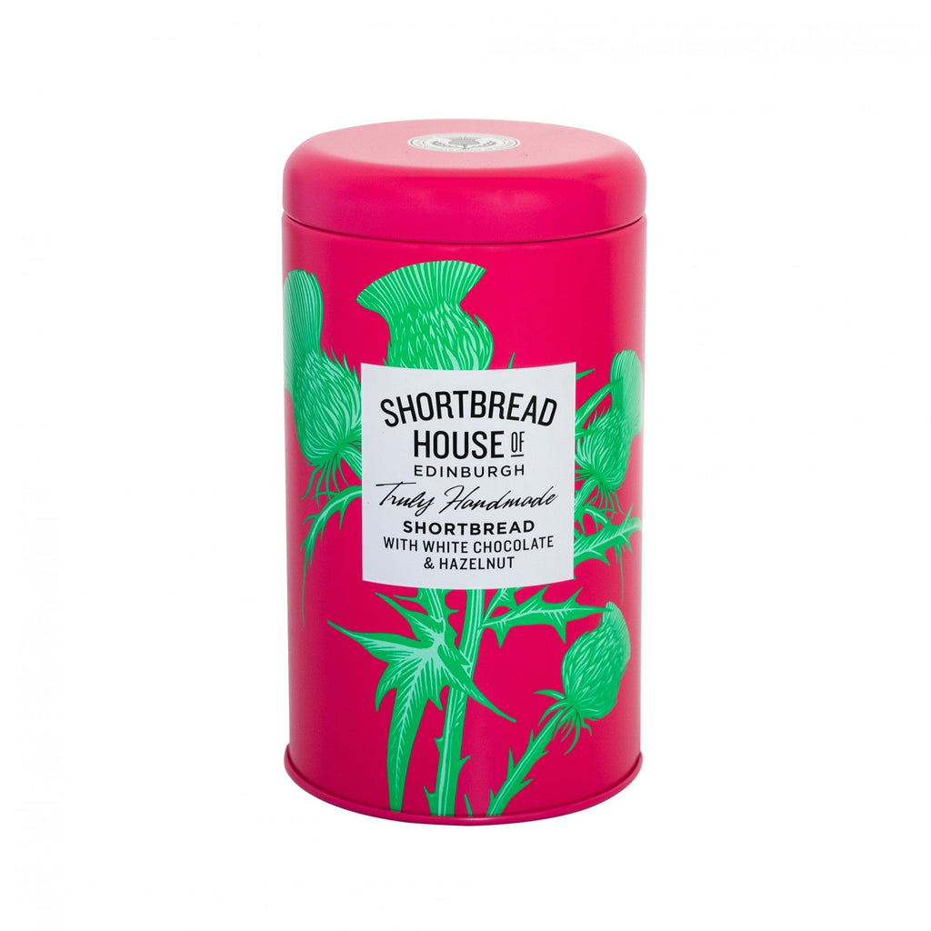 140g Tin of Truly Handmade Shortbread Biscuits with White Chocolate and Hazelnuts