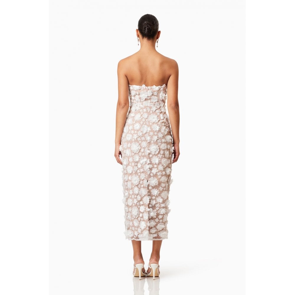 Bluebell Strapless 3D Midi Dress in White