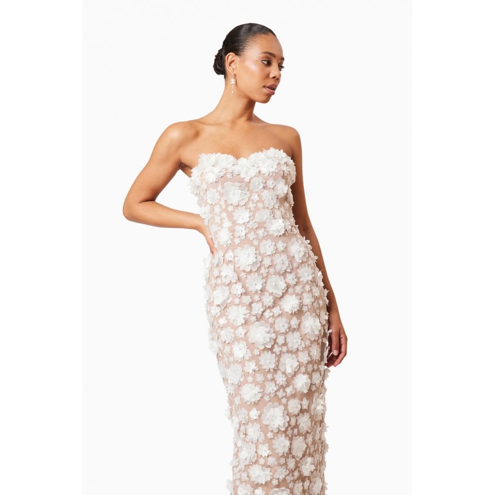 Bluebell Strapless 3D Midi Dress in White