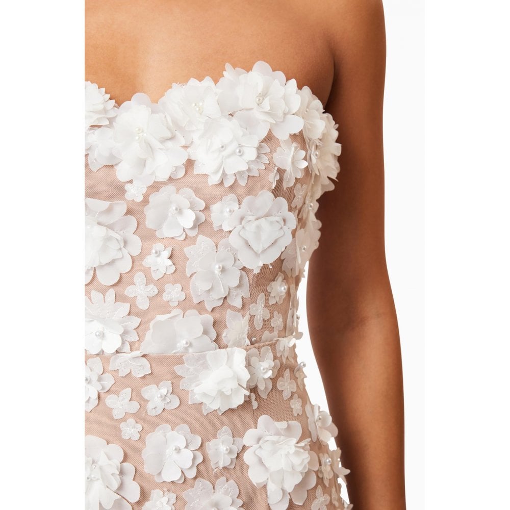 Bluebell Strapless 3D Midi Dress in White