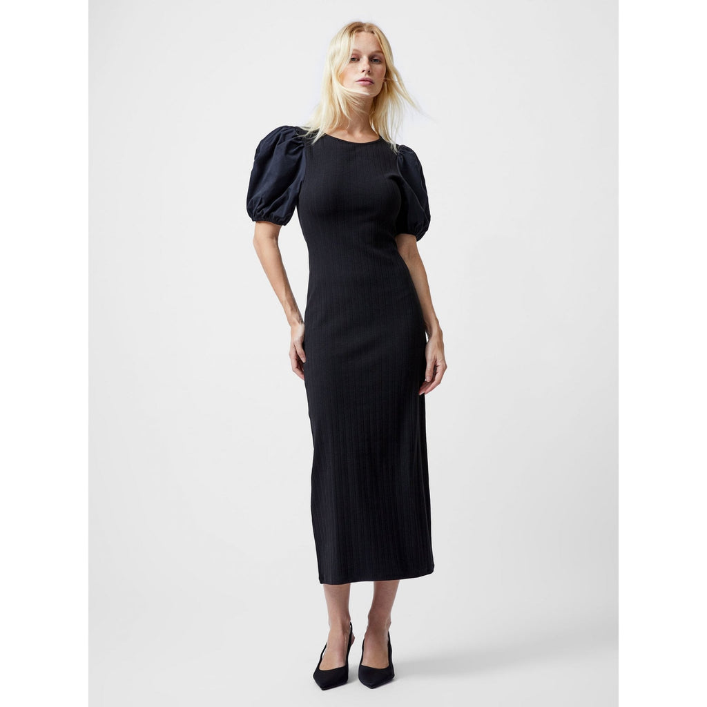 Sasia Ribbed Puff Sleeve Midi Dress