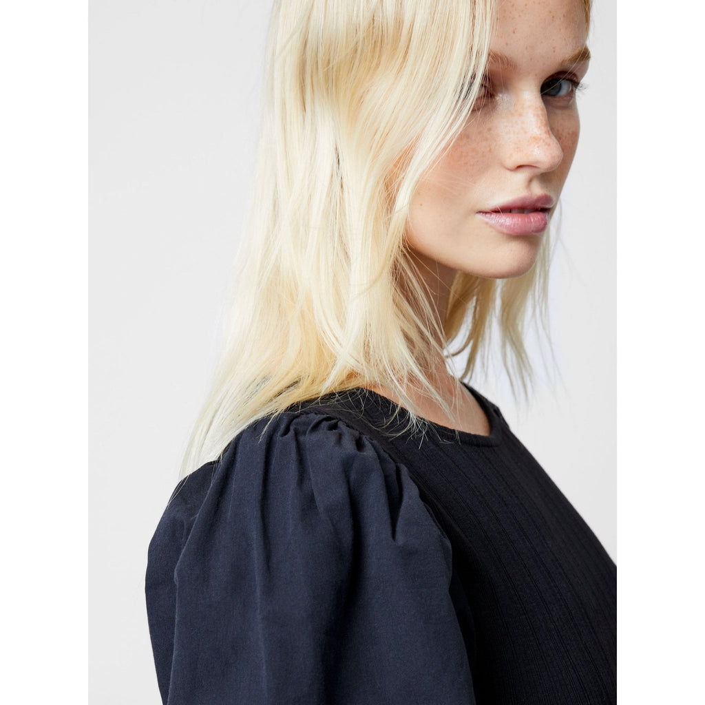 Sasia Ribbed Puff Sleeve Midi Dress