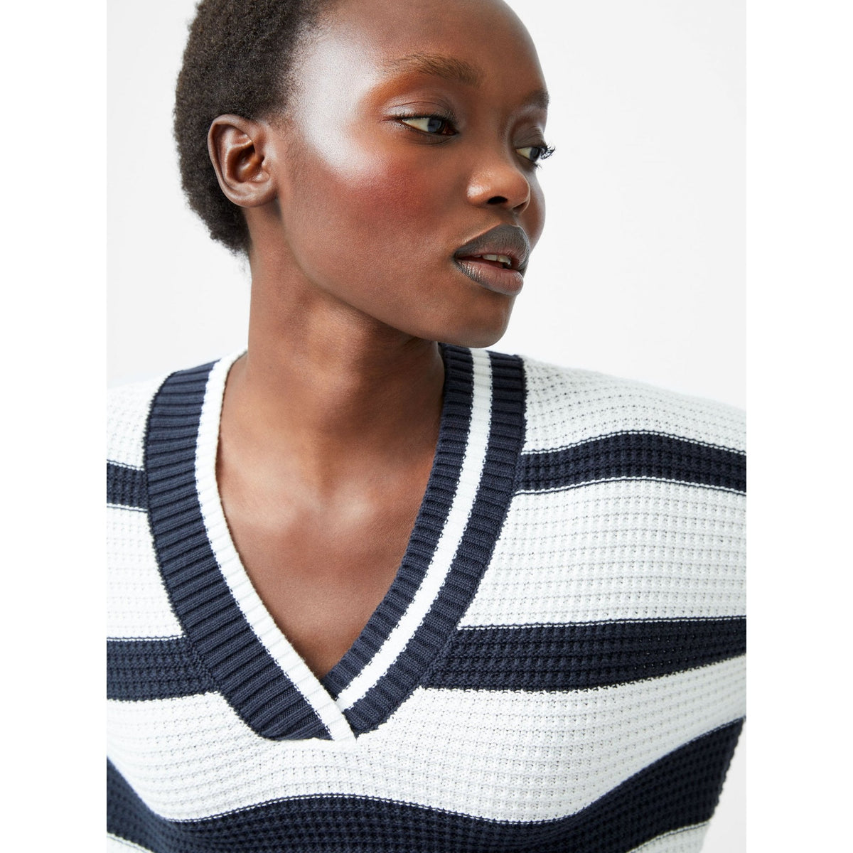 Lily Mozart Striped Varsity V-Neck Jumper